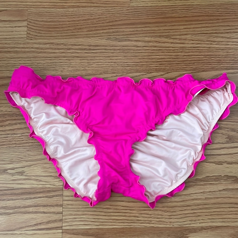 Bright pink cheeky ruffle bikini bottoms